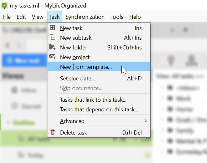 Go to 'Create a task from template' option